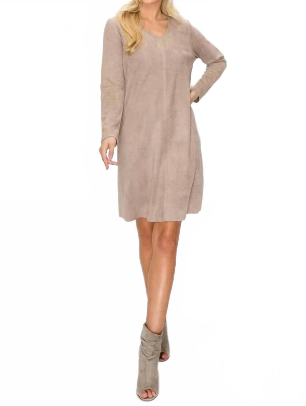 NEW JOH aurora suede v neck dress with pockets in khaki